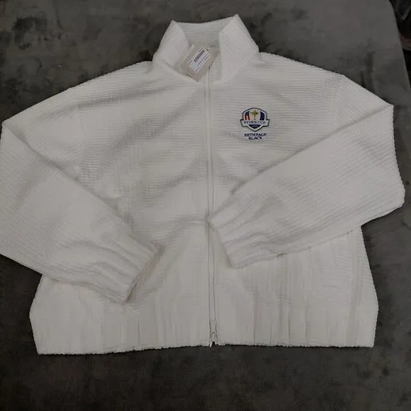 NEW Peter Millar Jacket Women L White Full Zip Flora Knit Jacquard Ryder Cup Top - Picture 5 of 16